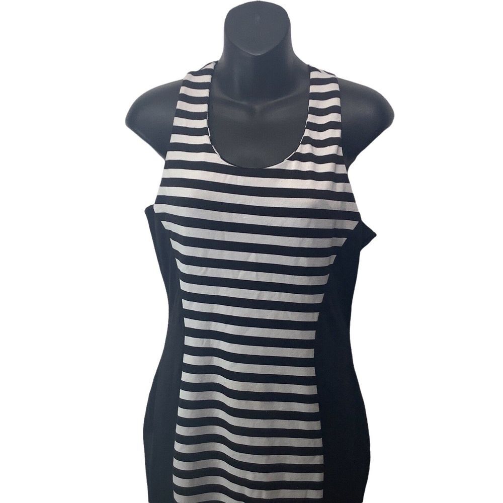 Nicki Minaj Black White Bodycon Dress Size Large back Zipper Stretch Striped - Picture 3 of 12